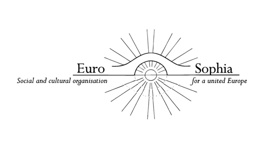 Logo of Eurosophia featuring a stylized sunrise and the slogan “for a united Europe”.