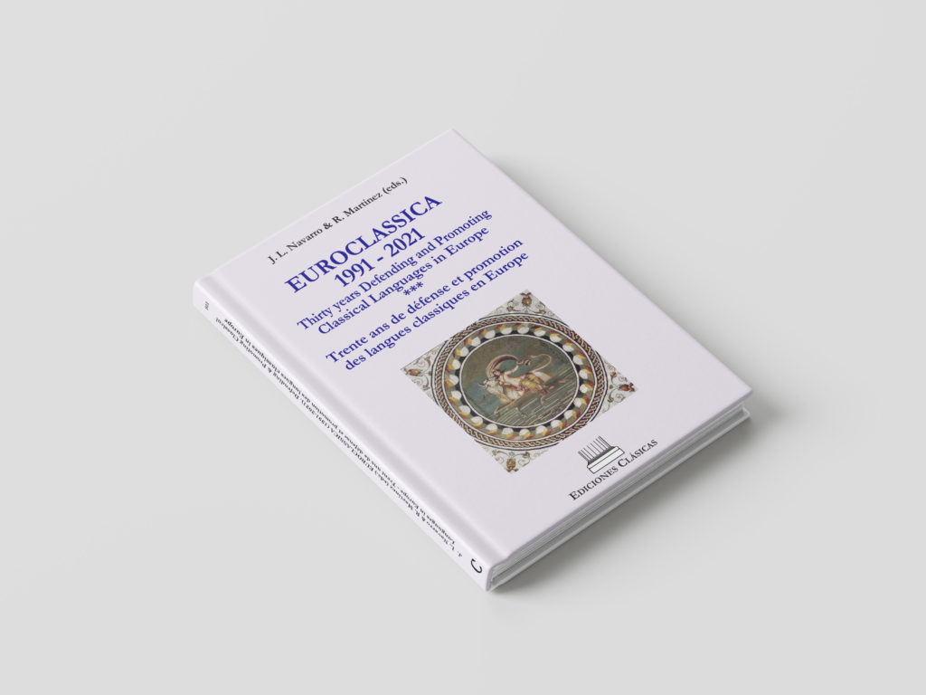 Mockup of the book Euroclassica 1991–2021 displayed at an angle on a light grey background.