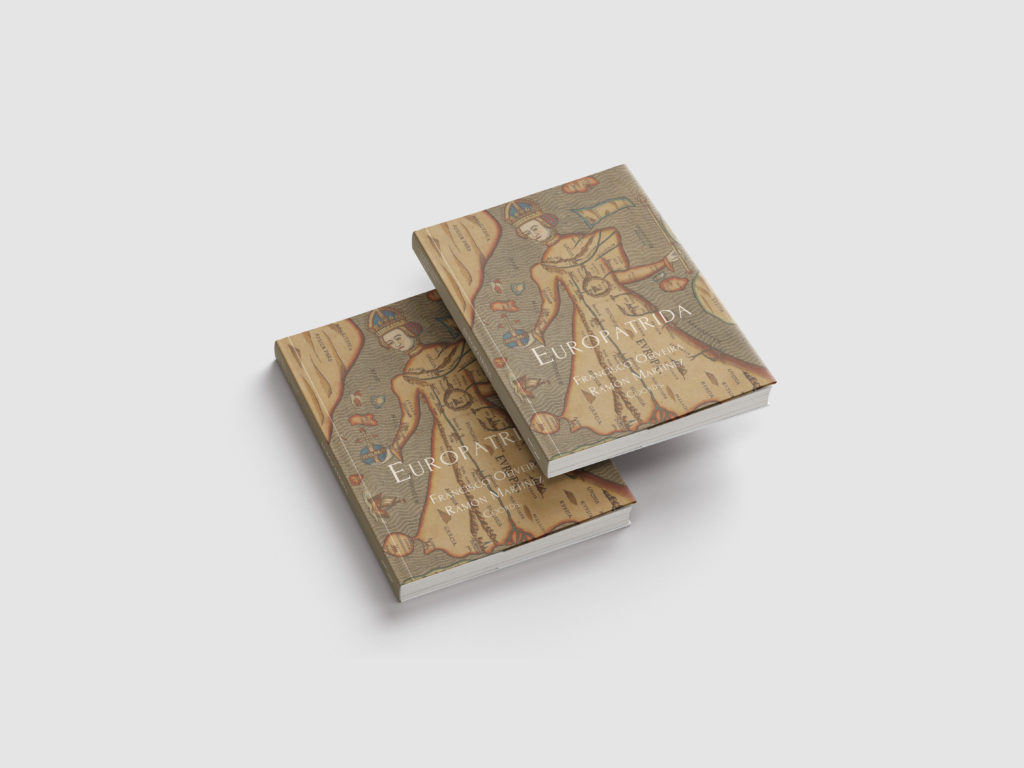 Two copies of the book Europatria featuring a historic map-inspired cover design displayed in a book mockup.